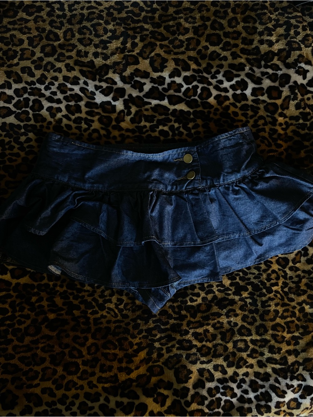 Dark Blue Denim Ruffle Mini Skort